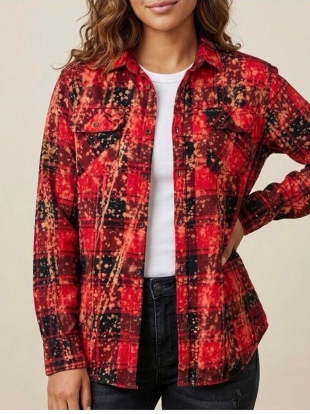 Angry Minnow Women's Medium Red Buffalo Plaid Flannel Patch Most Girls